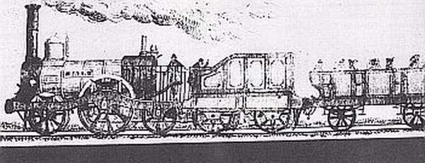 "Der Baer" - eine zeitgenössische Darstellung einer Lokomotive aus den Anfangsjahren der Eisenbahn in Magdeburg