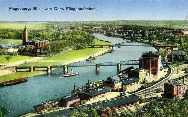 Postkarte mit Blick auf den Elbbahnhof
