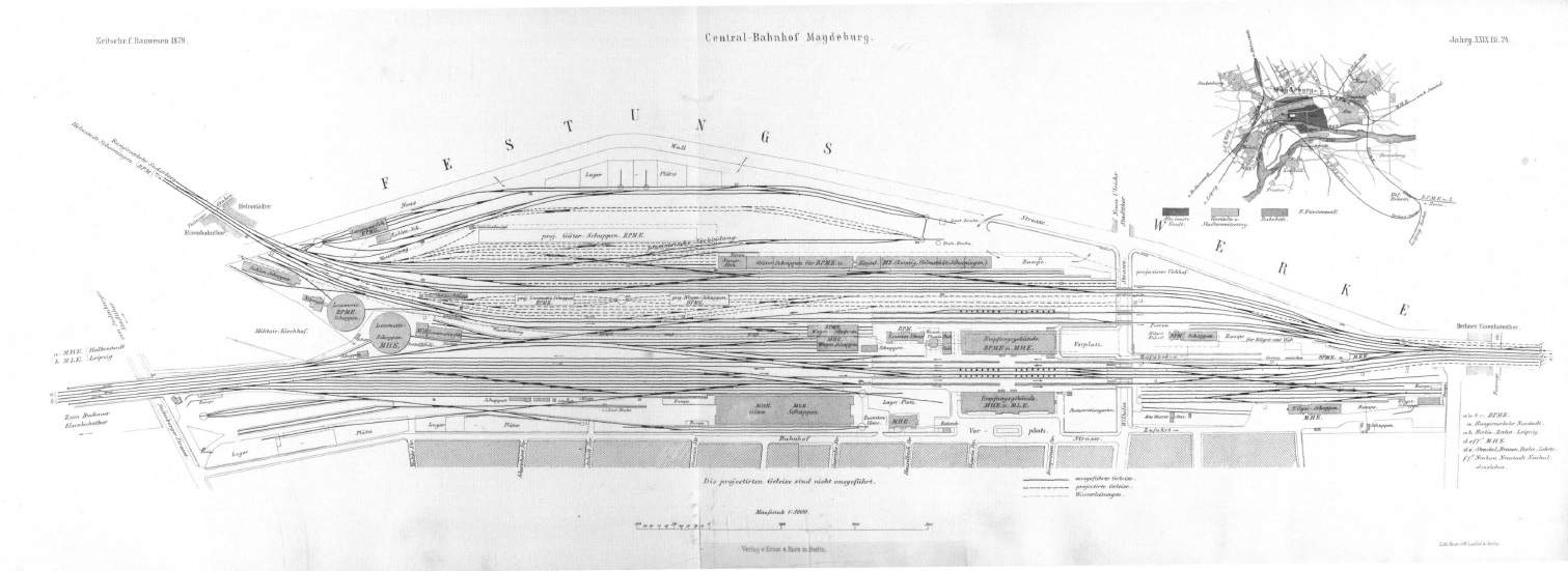 Bahnhofsplan des Centralbahnhofs 1879 (aus: Centralblatt der Bauverwaltung 1879, Archiv Chronik)