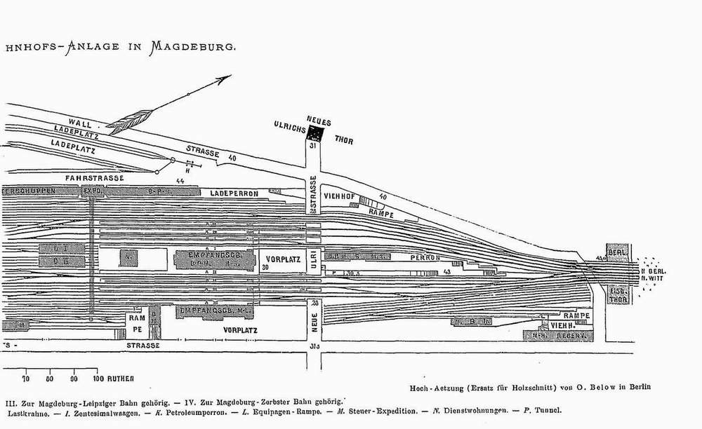 Situationsplan der neuen Zentral-Bahnhofs-Anlage in Magdeburg, Teil 2  (aus: Centralblatt der Bauverwaltung 1871, Archiv Chronik)