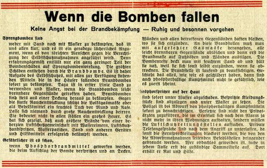 Verhaltensregeln wenn Bomben fallen (aus: Magdeburgische Zeitung vom 16. Mai 1944, Archiv Chronik)