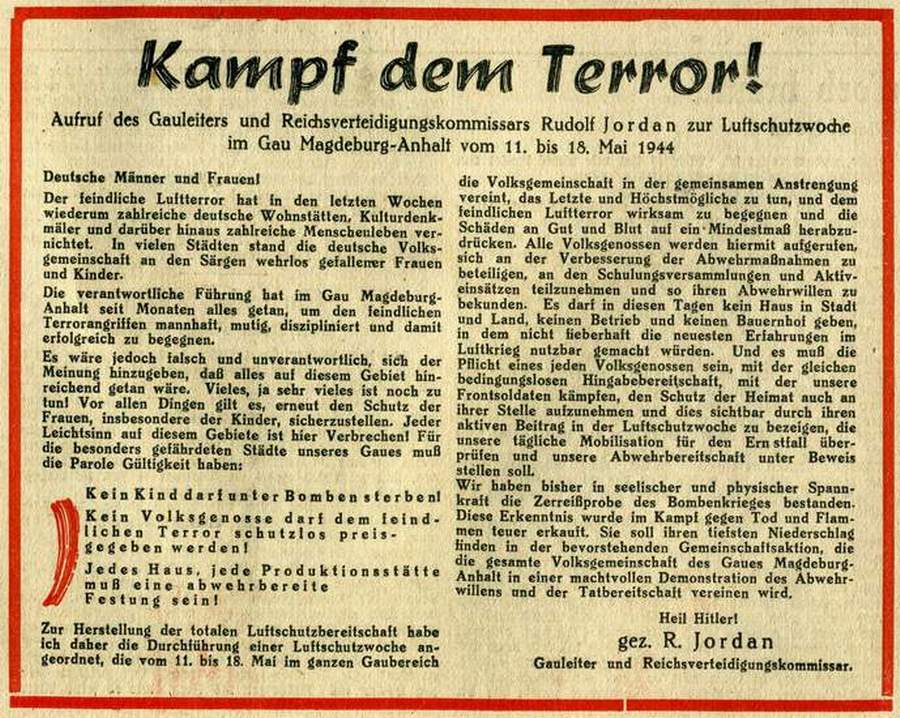 Durchhalteparolen (aus: Magdeburgische Zeitung vom 12. Mai 1944, Archiv Chronik)