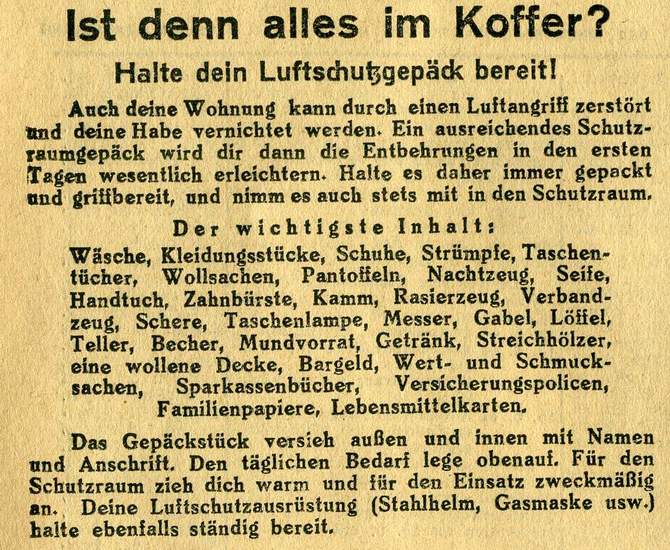 Halte dein Gepäck bereit! (aus: Magdeburgische Zeitung vom 13. Mai 1944, Archiv Chronik)