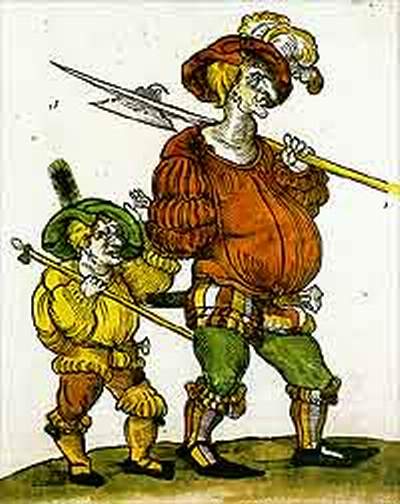 Landsknecht und Troßbube, Einblattholzschnitt um 1521