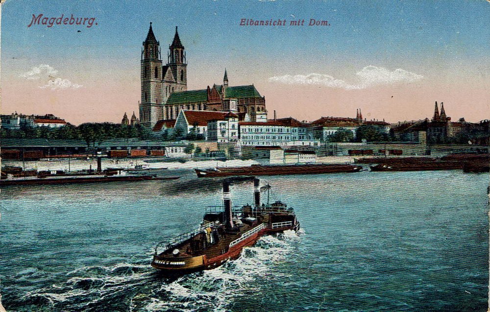 Elbansicht mit Dom, 04.06.1918