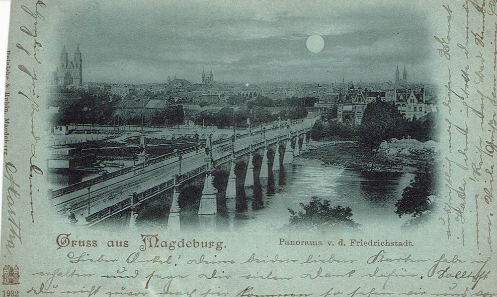 Gruss aus Magdeburg, Panorama v. d. Friedrichstadt, 04.06.1899