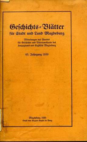 Geschichtsblätter für Stadt und Land Magdeburg 1930 (Beispielbild)