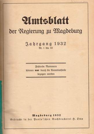 Amtsblatt der Regierung zu Magdeburg, Ausgaben von 1919 bis 1932