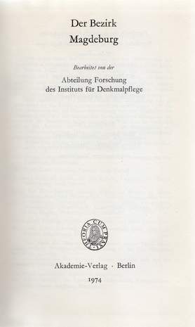 Dehio-Handbuch, Der Bezirk Magdeburg, Institut für Denkmalpflege, 1974