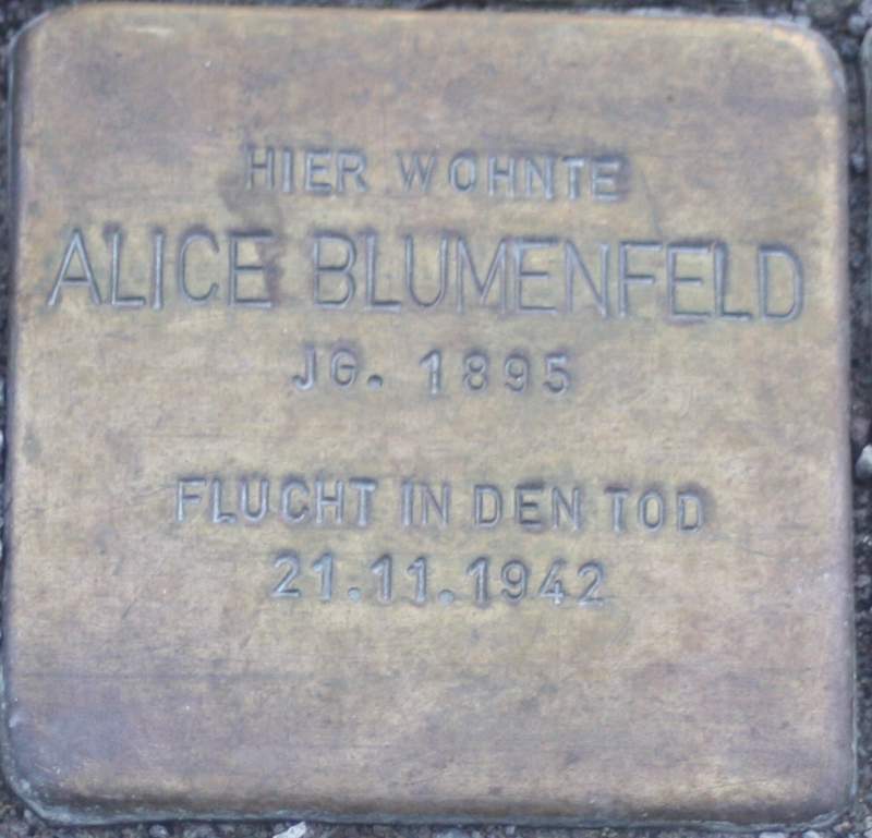 Stolperstein für Alice Blumenfeld-Gerausch (Archiv Chronik)
