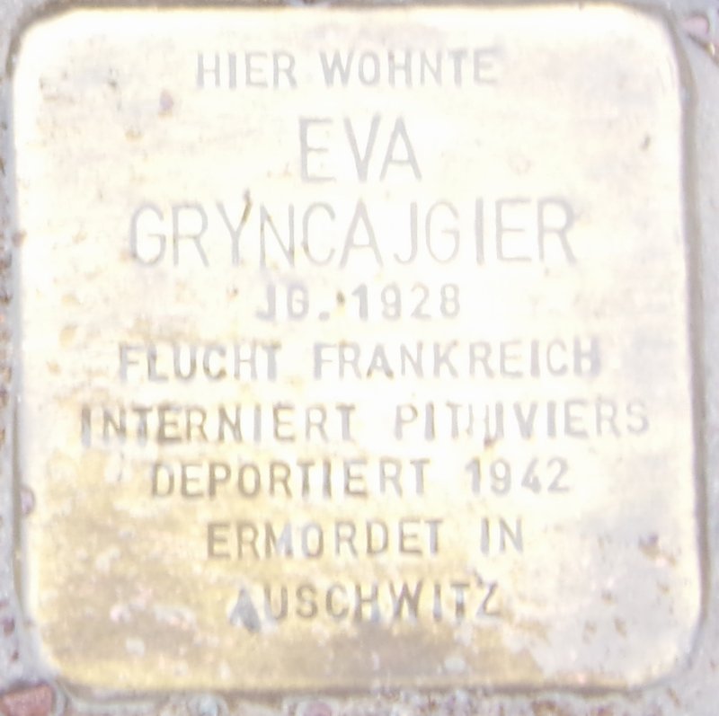 Stolperstein für Eva Gryncajgier (Archiv Chronik)