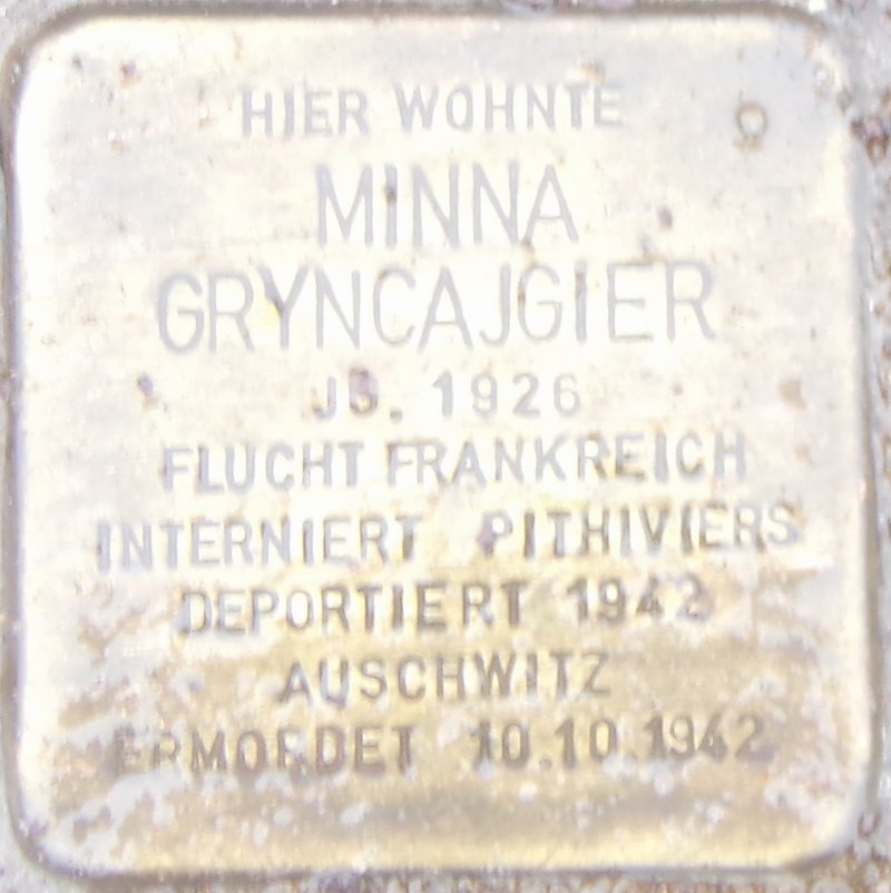 Stolperstein für Minna Gryncajgier (Archiv Chronik)