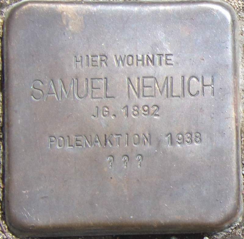 Stolperstein für Samuel Nemlich (Archiv Chronik)