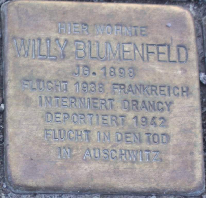 Stolperstein für Willy [Wilhelm] Blumenfeld (Archiv Chronik)