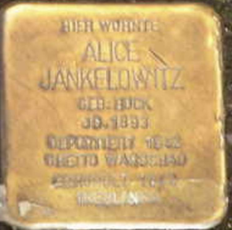 Stolperstein für Alice Jankelowitz (Archiv Chronik)