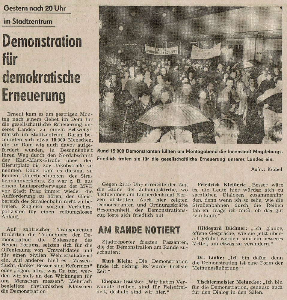 Volksstimme vom 31.Oktober 1989